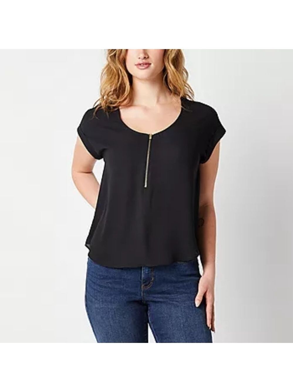 Black Bold Elements Womens Zip Front Blouse Size 1X